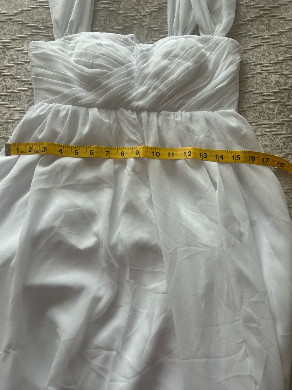 White Chiffon Empire Waist Wedding Dress with Wide Straps with Corset Back - Picture 6 of 7